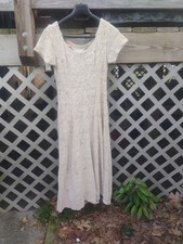 Vintage Beige Lace Dress Boho Cottagecore Button Front Maxi Sz M A-line Peasant
