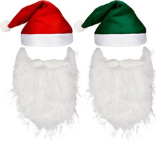 4 Pcs Christmas Santa Costume Santa Claus Hats and Beard Adults Beards Mustache,