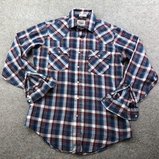 Vintage Levis Shirt Mens Medium Blue Plaid Long Sleeve Western Pearl Snap