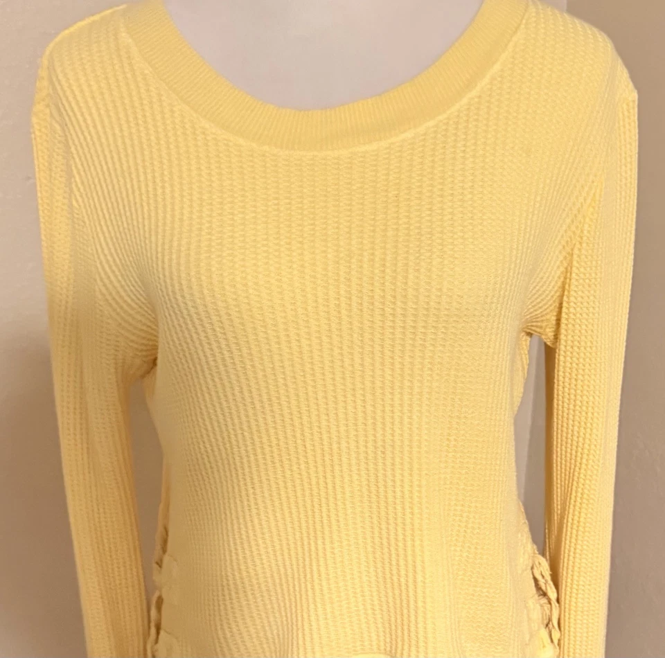 FREE PEOPLE FP TALLA ÚNICA TOP TEJIDO GOFRE TÉRMICO MANGA LARGA AMARILLO Foto 3 de 4