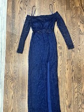 Windsor Navy Floral Lace Off Shoulder Long Sleeve Maxi Dress Size S