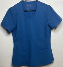 FIGS Scrub Top Women XS Blue Technical Collection V-Neck Short Sleeve Pocket