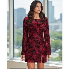 Chelsea & Violet Velvet Floral Mini Dress Red Boho Gothic Open Back Size XL
