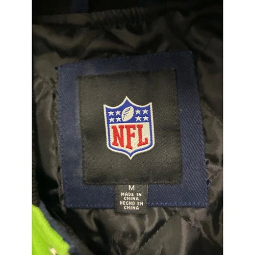 NFL Seattle Seahawks Varsity Jacket Mens Medium Navy Lime Green Cotton Twill image 6