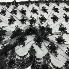 Luxury 3D Floral Beaded Lace Fabric Pearl Embellished Bridal Mesh VT-30