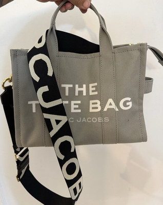 Marc Jacobs The Tote Bag Gray Logo Tote with Detachable Adjustable Black Strap