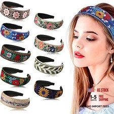 Boho Wide Embroidered Headbands for Women Floral Ethnic - 9 Styles