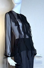 Thomas Wylde BLACK Sheer Silk Chiffon Long Full Sleeved Romantic Blouse M, NWOT