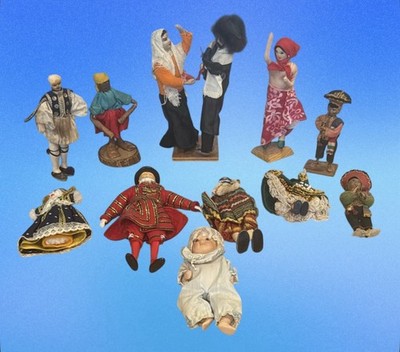 Assorted Vintage Ethnic Doll Collectible Lot 11 Pieces, As Is
