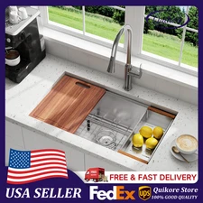 Quikore 27 Inch Undermount Workstation Single Bowl Stainless Steel Kitchen Sink