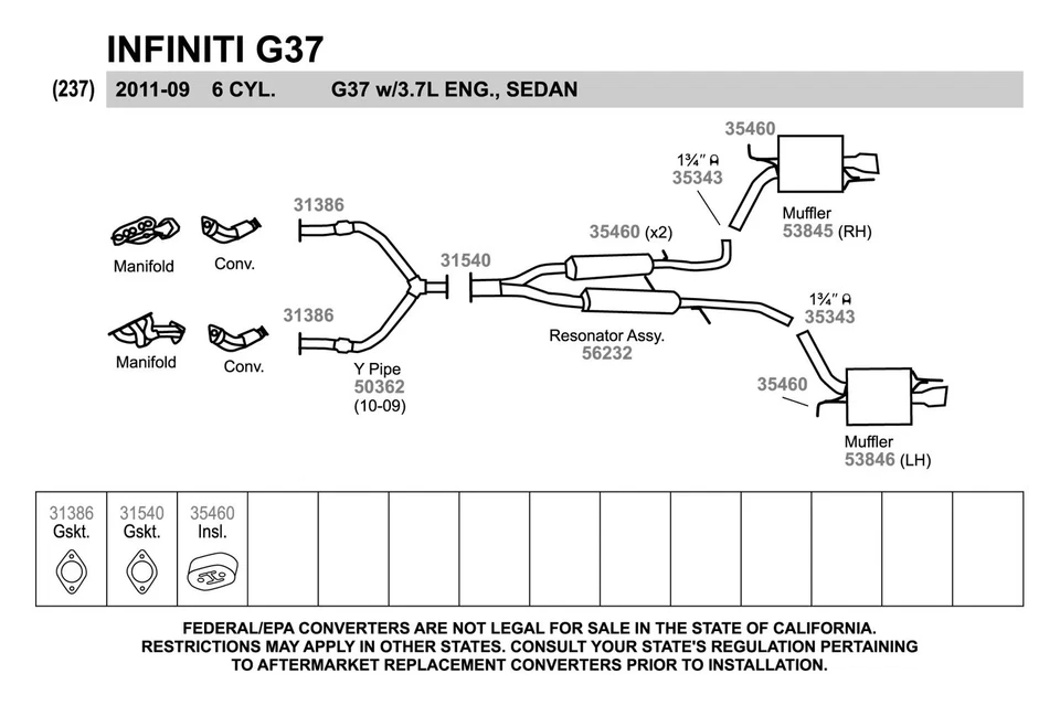 For Infiniti G35 2007-2008 Walker 50362 Aluminized Steel Exhaust Y-Pipe Foto 2 de 4