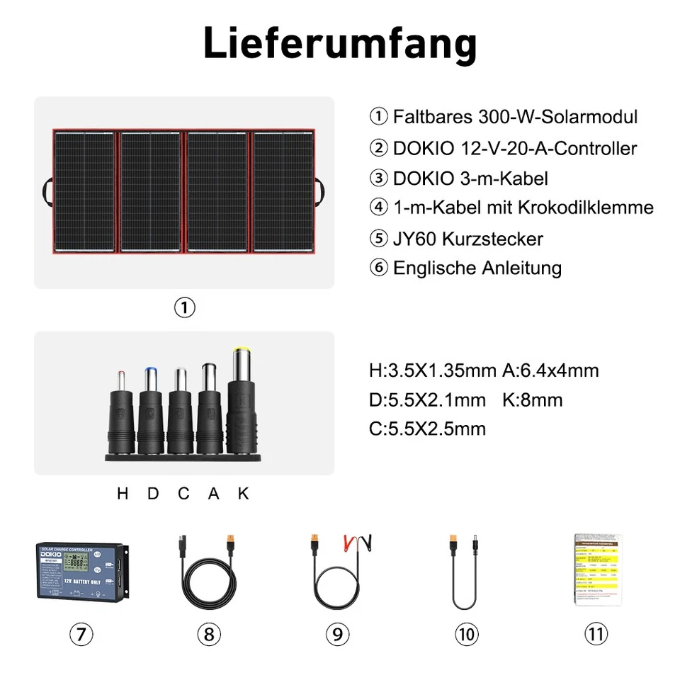 Dokio Solarpanel 300W 12V Faltbar Tragbar Solarmodule für Boat Camping Wohnmobil - Bild 2 von 4