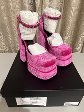 Versace Medusa Aevitas Pink Oro Velvet Crystal Logo Platform Pumps 38/ 8 $1475