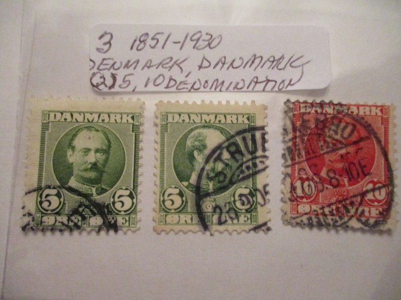 Three 1851-1930 Denmark/Danmark Postage Stamps - (2)5, 10 Denomination