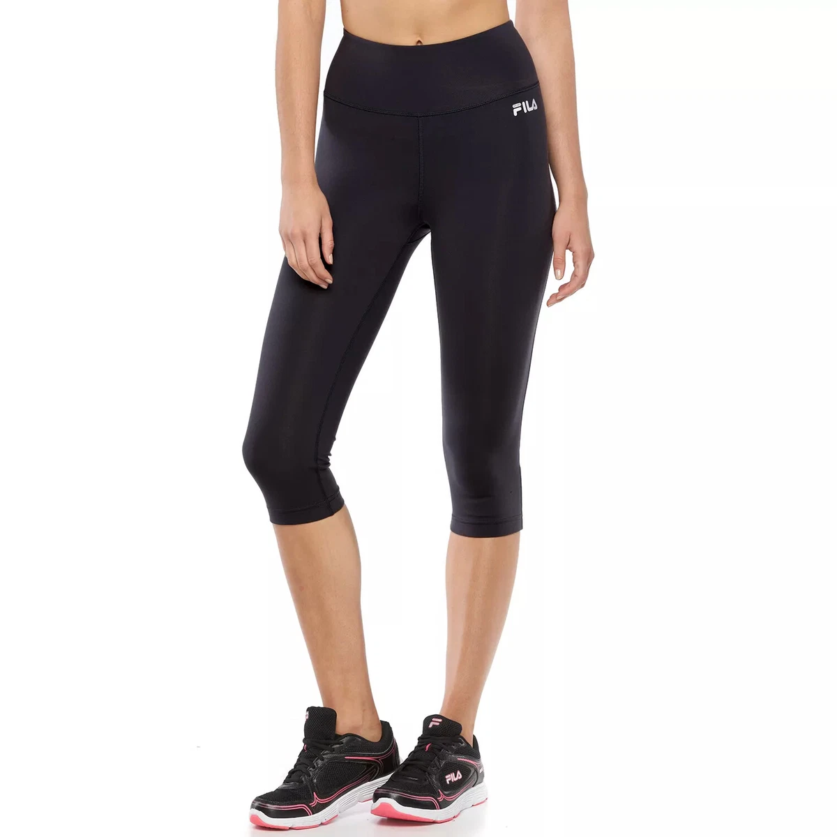 New FILA SPORT Women's Workout Gym Fitness High Waist Capri Leggings Black  Large