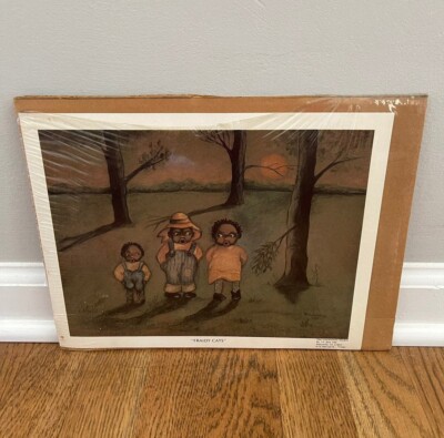 Vintage 1985 ''Fraidy Cats'' by N. Schneeman Black Americana Folk Art Print RARE