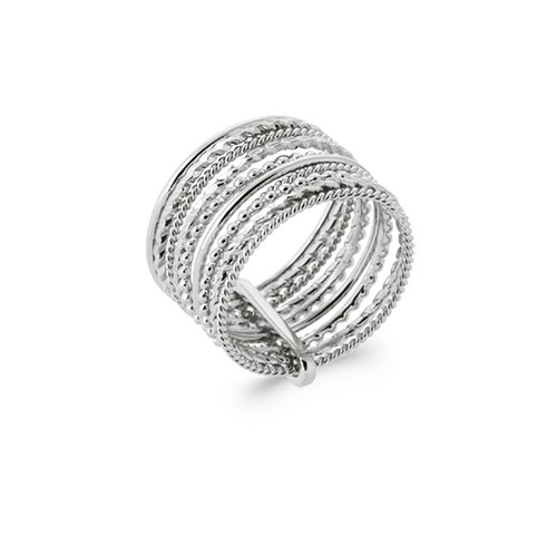 925 Sterling Silver Rhodium Plated Ring - Set of 10 Interlinked Rings ...