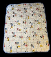 VTG Baby Minnie Mickey Mouse Quilt Blanket Crib 1984 White Plaid Blue 42  x 33  