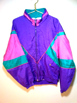 OLYMPIC EXPOSURE Vintage Track Jacket sz M 80s 90s Pink Purple Green Color Block
