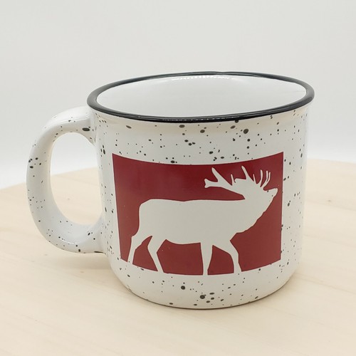 BASS PRO SHOPS Big White Ceramic Speckled Coffee Cup Mug Tea Elk 12 Oz
