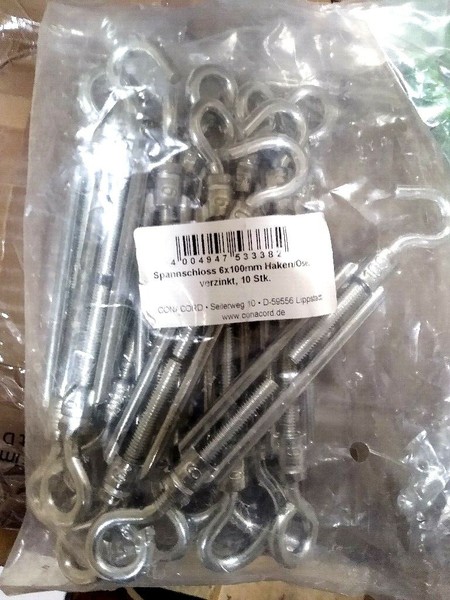 10 StüCk Spannschloss M6 X 100 Haken/ÖSe Verzinkt Drahtseilspanner Seilspanner-image