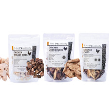 Freeze Dried Chicken Dog  Cat Treats, Chicken Hearts, Breast and Liver, 3 pack