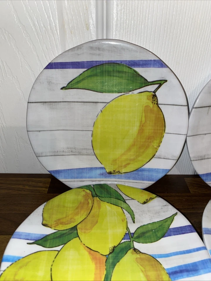 (4) CYNTHIA ROWLEY NY PLATOS LIMONES AMARILLO VERDE PAN ENSALADA 100% MELAMINA Foto 2 de 4