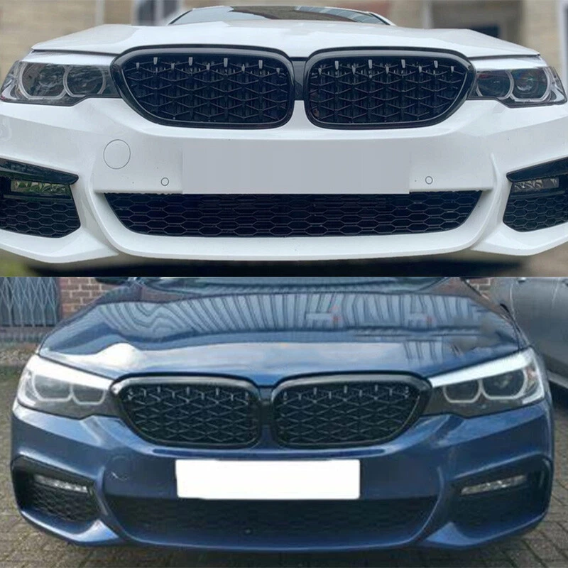 Gloss Black Diamond Grill Front Kidney Grille For 2017-2020 BMW 5-Series G30 G31 Foto 2 de 4