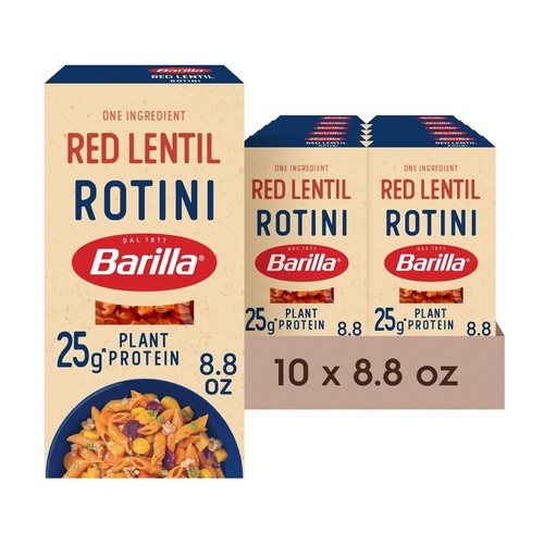 Barilla Red Lentil Rotini Pasta Pack of 10 Gluten Free Plant Based Protein - Afbeelding 1 van 6