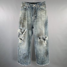 BALENCIAGA SS23 Size XS -Super Destroyed- Blue Grey Denim Drop Crotch Jeans