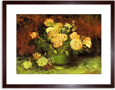 Gemälde Van Gogh Rosen Altmeister gerahmtes Bild Kunstdruck 9x7 cm
