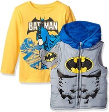 Batman 2 PC Long Sleeve Shirt And Vest Set Boy Size 5 6