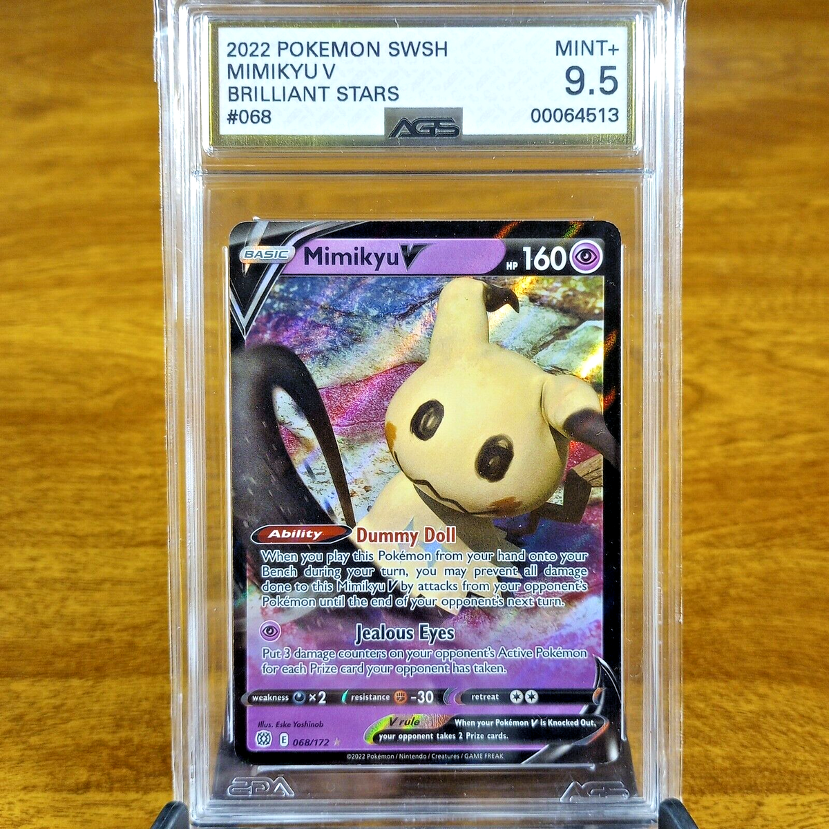Pokemon SWSH Brilliant Stars Mimikyu V 068/172 AGS Mint+ 9.5 FA