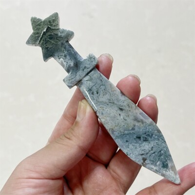 5''+ Natural Aquatic agate dagger Carved skull Quartz Crystal Skull Healing 1PC