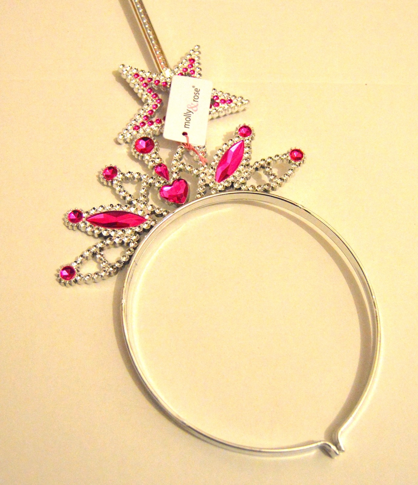 NEW Silver Star Wand Tiara Pink Stones Childrens Party Fancy Dress Costume