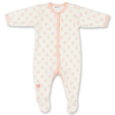 Baby Girl100% Cotton Sleepuits Overall Long Sleeve Spotted Ecru Pink 3- 6-9 Mnth
