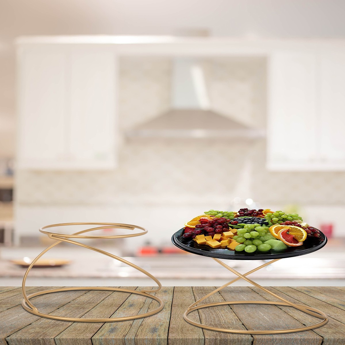 MyGift Set of 2 Gold Wire Metal Pizza Tray Circular Serving
