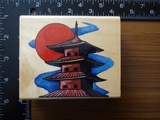 new PAGODA 2 Chinese Landscape Building Rubber Stamp by STAMPABILITIES