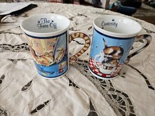 2 COMICAL CATS  Danbury Mint  Gary Patterson Cups Mugs CURIOSITY & THE FACE OFF