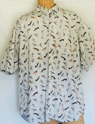 Columbia Mens Camp Shirt Sz Xxl Fly Fishing Lures Beige Multicolor Casual Pocket Ebay