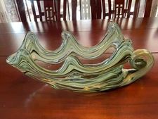 Vtg Arklahoma Sooner Art Glass Swirled Multi-Colored Cornucopia Large Bowl/Vase