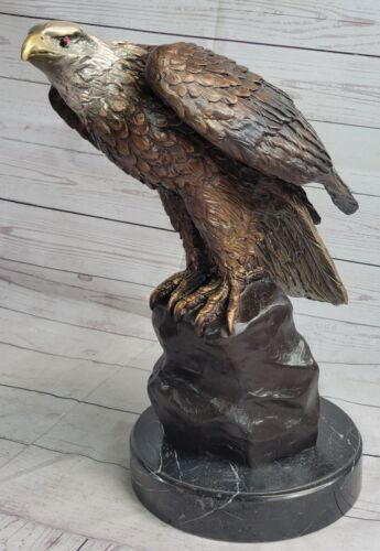 Art Deco Sculpture Sitting Eagle Falcon Hawk Bronze Statue Home Decor Figure - Picture 1 of 7