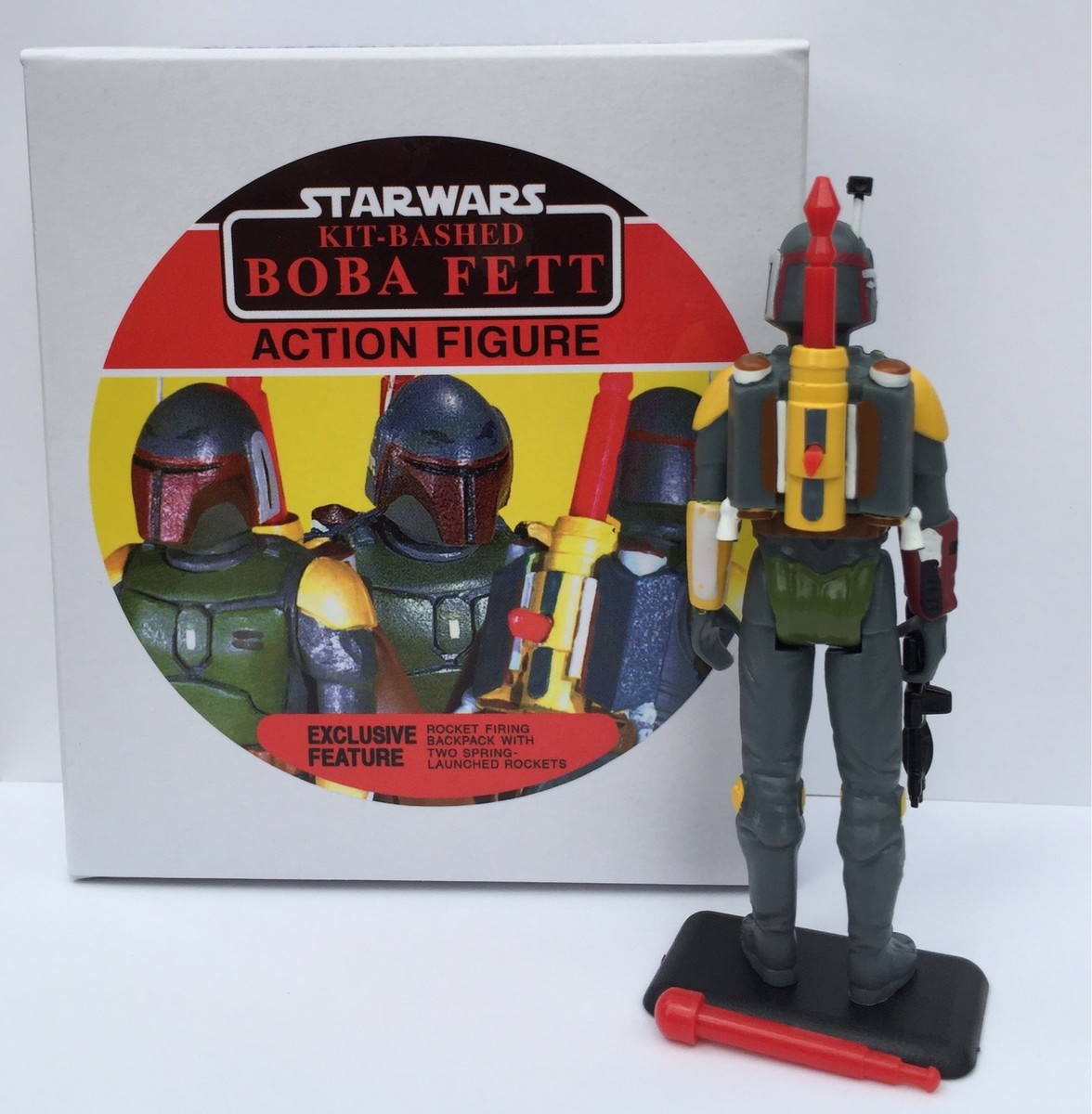 Custom Vintage Kit Bashed Rocket Firing Boba Fett Display Box