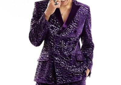 Purple Velvet Sequin Glitter Blazer Suit Jacket UK