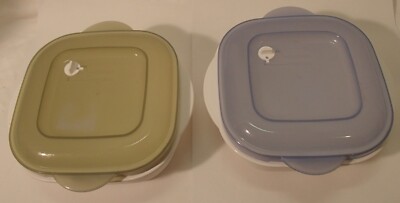 Pair of OKAY Covered Plastic Microwave Bowls 2-Cup 5'' Dishes Microwaveable