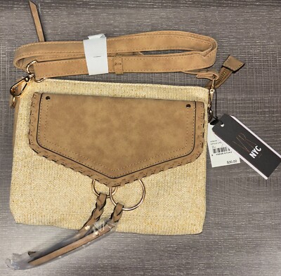 LOT OF 2 VR NYC Adjustable Woven Natural Straw Knit Crossbody Bag/Purse (Tan)