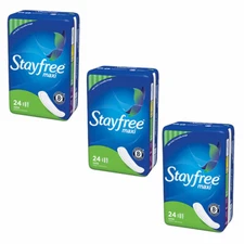 Pack of (3) New STAYFREE Maxi Pads, Super 24 ea