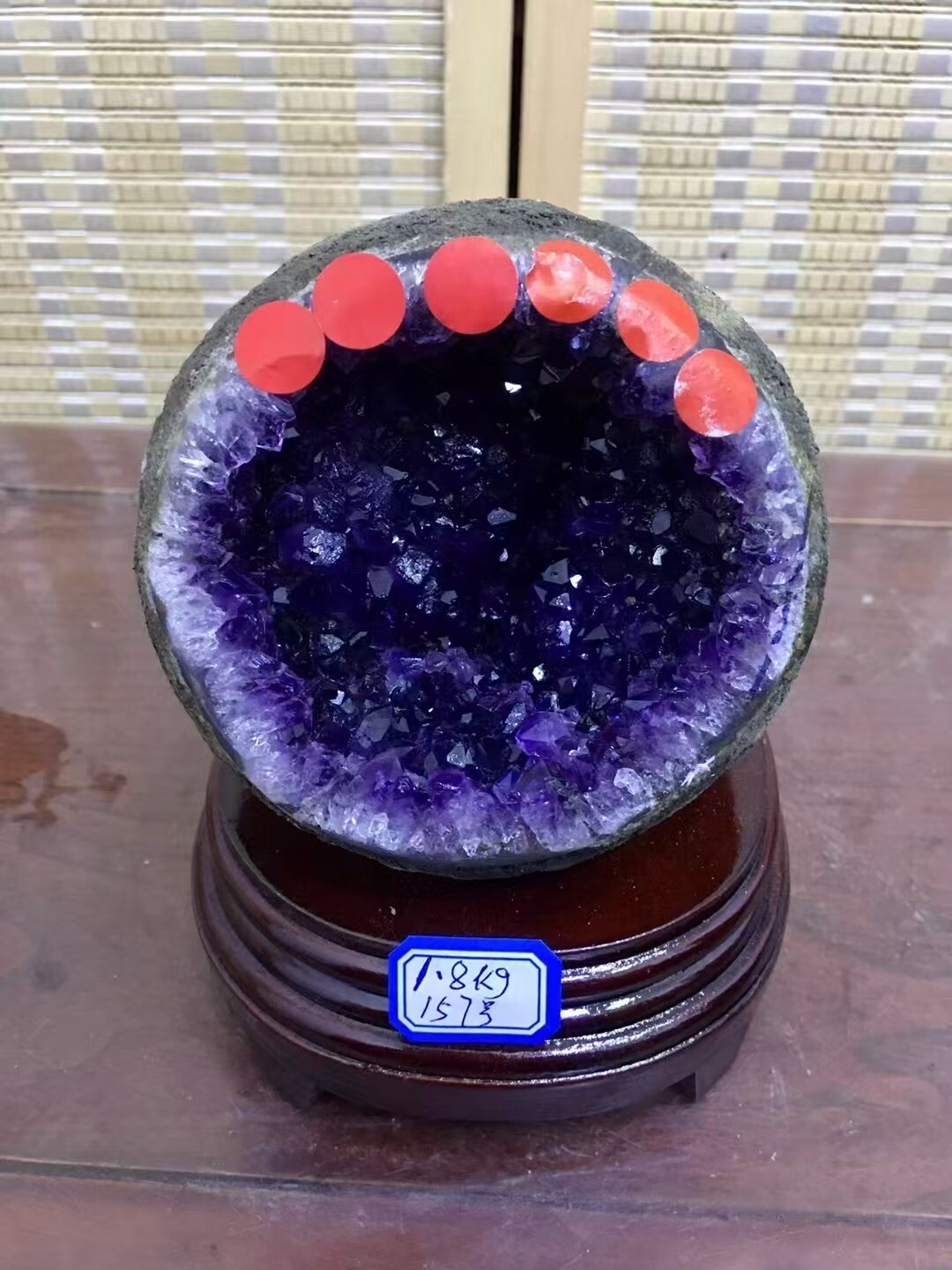 3.96LB Natural Uruguay Amethyst Geode Quartz Crystal Cluster Decor Healing+Stand