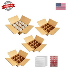 4 Sets Moving Boxes with Divider Kits, 12.5" x 12.5" x 4.5" Glassware Dish Pa...