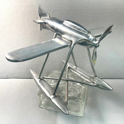 Vintage Large Model Chrome Seaplane Float Plane Display Desk Sculpture Free